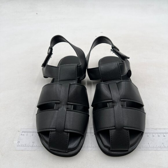 YDN Women's Cute Flat Round Toe Sandals Strappy Low Heels Adjustable Strap Balck - Picture 3 of 8